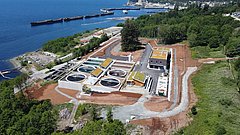 Aerial view of Powell River wastewater treatment plant (© City of Powell River).